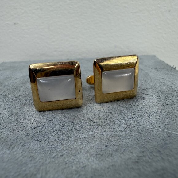Vintage Anson MOP Square Cuff Links Gold Tone Mother of Pearl - Picture 1 of 8